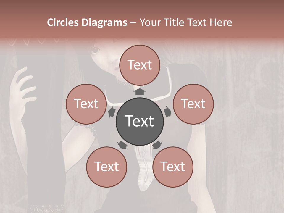 A Woman In A Brown Dress Holding A Black Object PowerPoint Template