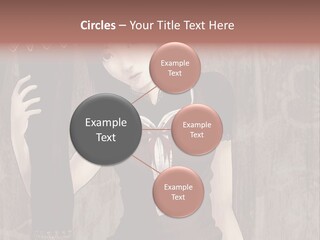 A Woman In A Brown Dress Holding A Black Object PowerPoint Template