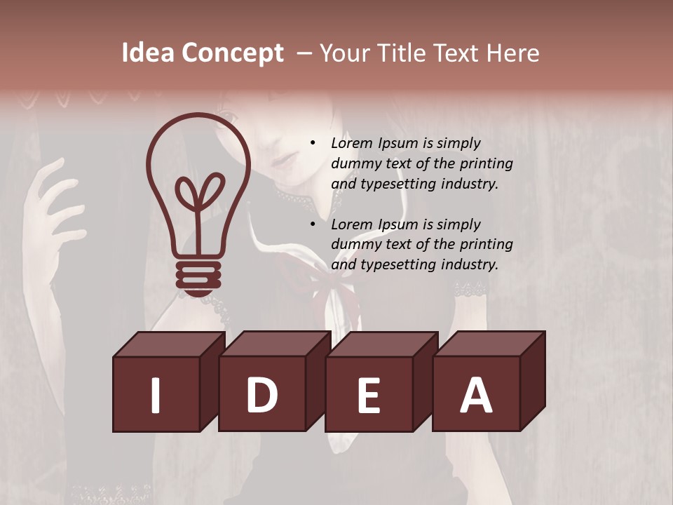 A Woman In A Brown Dress Holding A Black Object PowerPoint Template