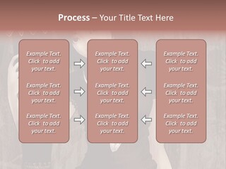 A Woman In A Brown Dress Holding A Black Object PowerPoint Template