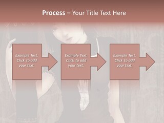 A Woman In A Brown Dress Holding A Black Object PowerPoint Template