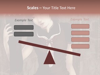 A Woman In A Brown Dress Holding A Black Object PowerPoint Template