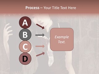 A Woman In A Brown Dress Holding A Black Object PowerPoint Template