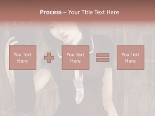 A Woman In A Brown Dress Holding A Black Object PowerPoint Template