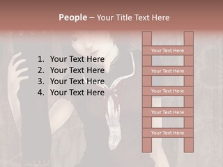 A Woman In A Brown Dress Holding A Black Object PowerPoint Template