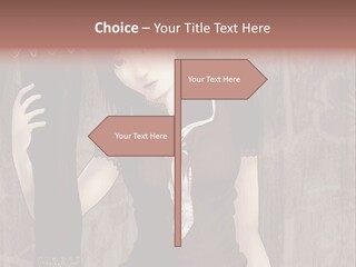 A Woman In A Brown Dress Holding A Black Object PowerPoint Template