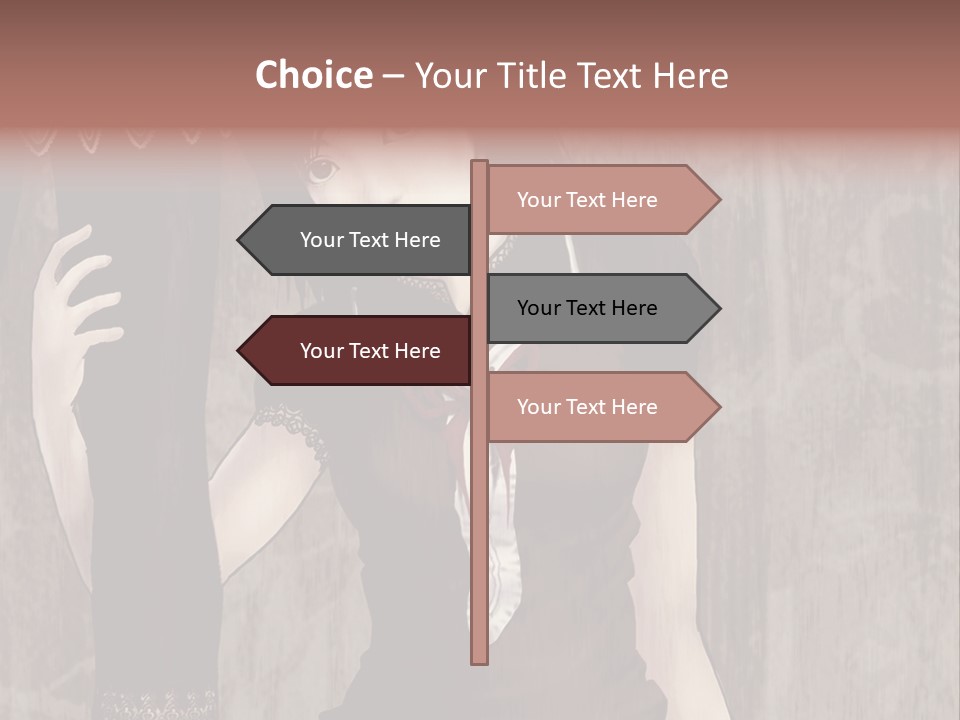 A Woman In A Brown Dress Holding A Black Object PowerPoint Template