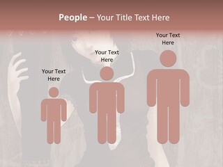 A Woman In A Brown Dress Holding A Black Object PowerPoint Template