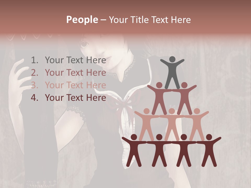 A Woman In A Brown Dress Holding A Black Object PowerPoint Template