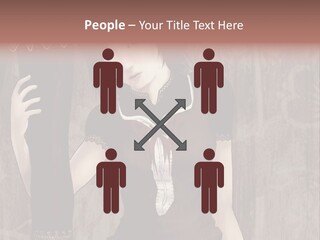 A Woman In A Brown Dress Holding A Black Object PowerPoint Template