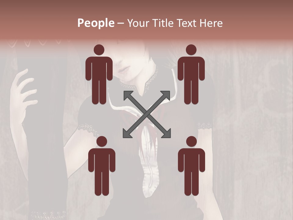 A Woman In A Brown Dress Holding A Black Object PowerPoint Template