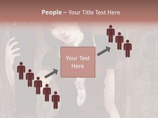 A Woman In A Brown Dress Holding A Black Object PowerPoint Template