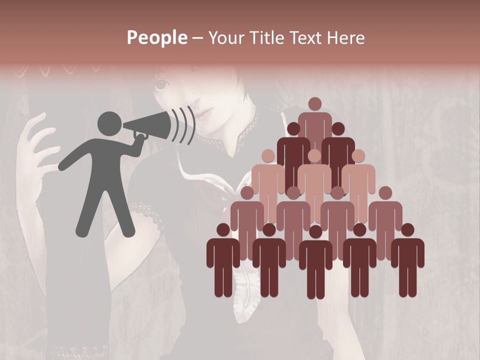 A Woman In A Brown Dress Holding A Black Object PowerPoint Template