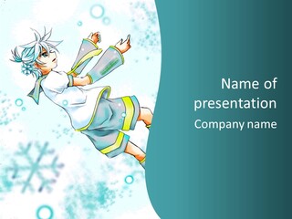 A Cartoon Character Flying Through The Air With Snowflakes In The Background PowerPoint Template