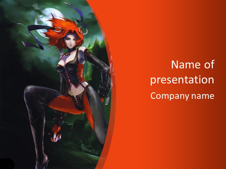 A Woman With Red Hair In A Black Outfit PowerPoint Template
