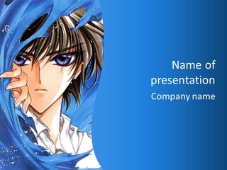 A Anime Character With Blue Eyes And A White Shirt PowerPoint Template