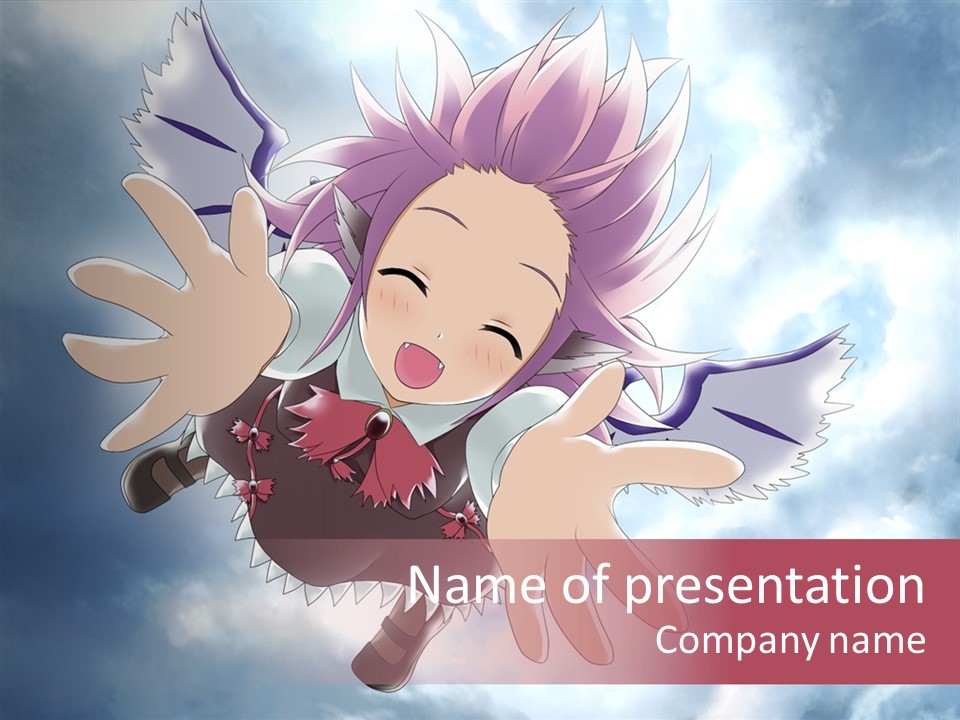 A Girl With Purple Hair Is Flying Through The Air PowerPoint Template