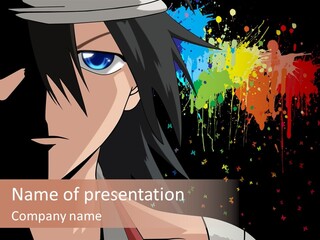 An Anime Character With Blue Eyes And Black Hair PowerPoint Template