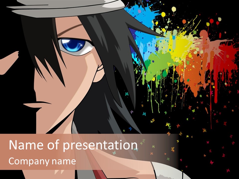 An Anime Character With Blue Eyes And Black Hair PowerPoint Template