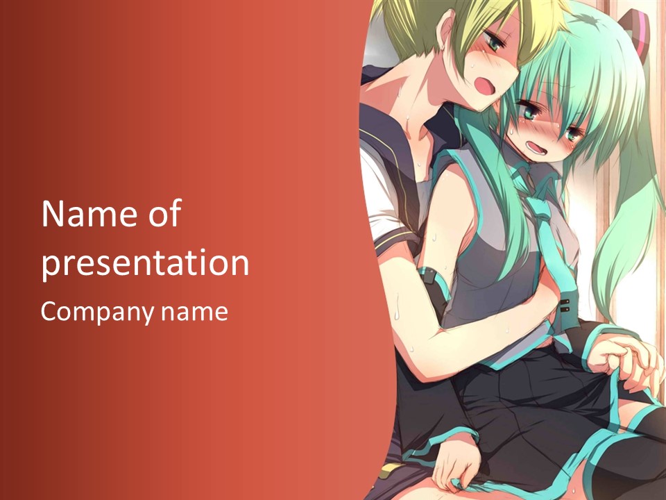 A Couple Of Anime Characters Sitting Next To Each Other PowerPoint Template