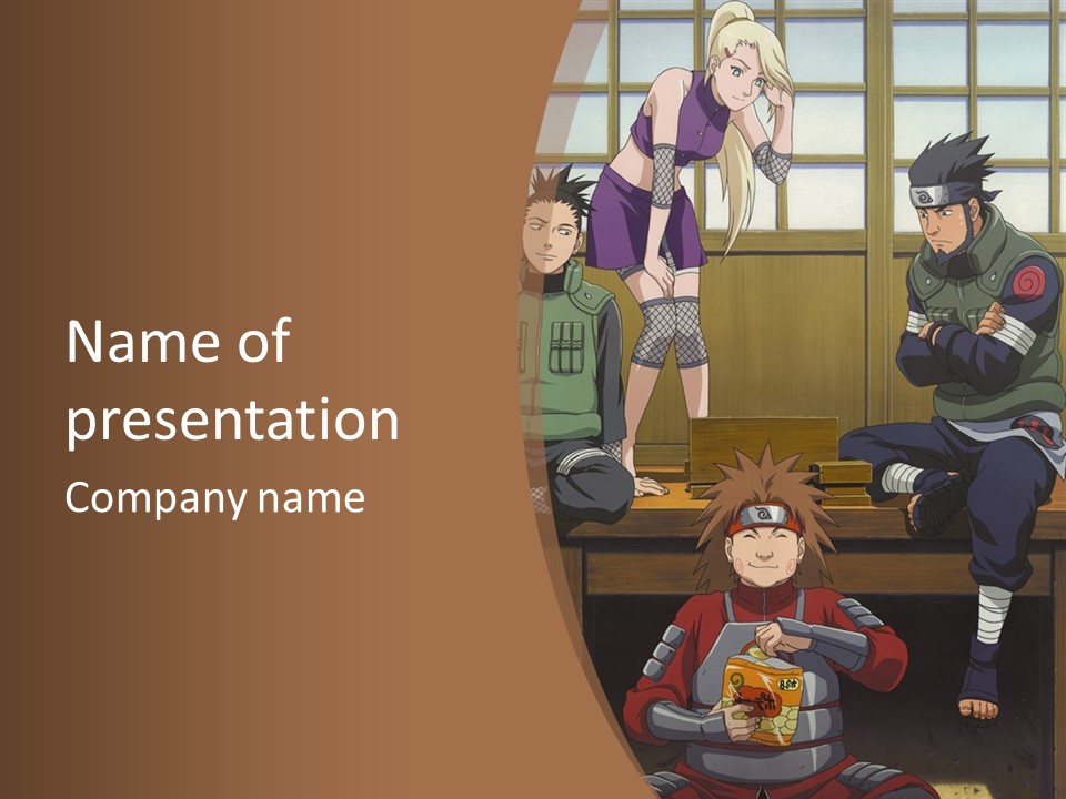 A Group Of Anime Characters Sitting On A Bench PowerPoint Template