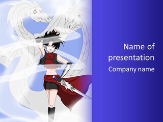 A Woman With A Sword In Her Hand And A Dragon In The Background PowerPoint Template