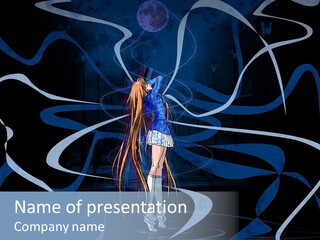 A Woman In A Blue Dress On A Stage PowerPoint Template