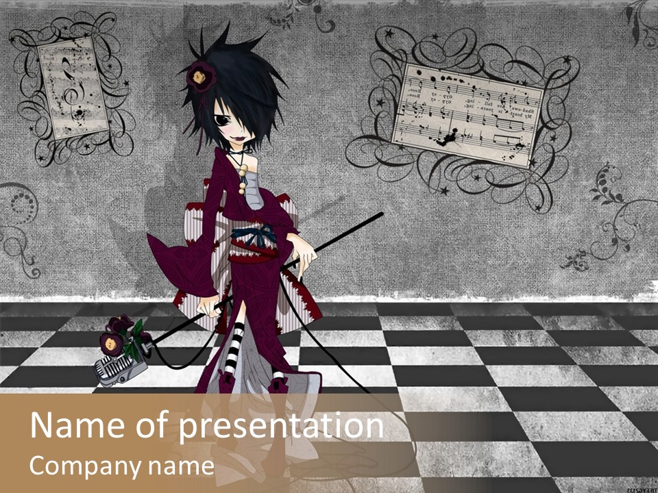 A Anime Character Is Standing On A Checkered Floor PowerPoint Template