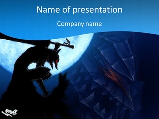 A Silhouette Of A Demon Holding A Sword In Front Of A Full Moon PowerPoint Template