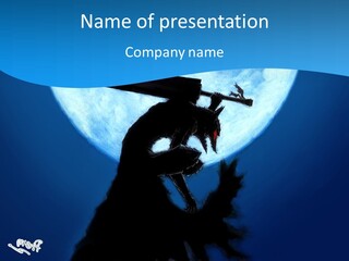 A Silhouette Of A Demon Holding A Cross In Front Of A Full Moon PowerPoint Template