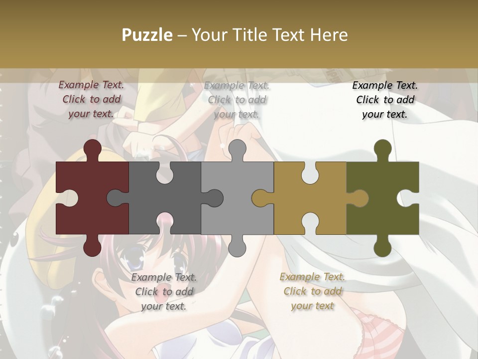 A Group Of Anime Girls In A Room With A Teddy Bear PowerPoint Template