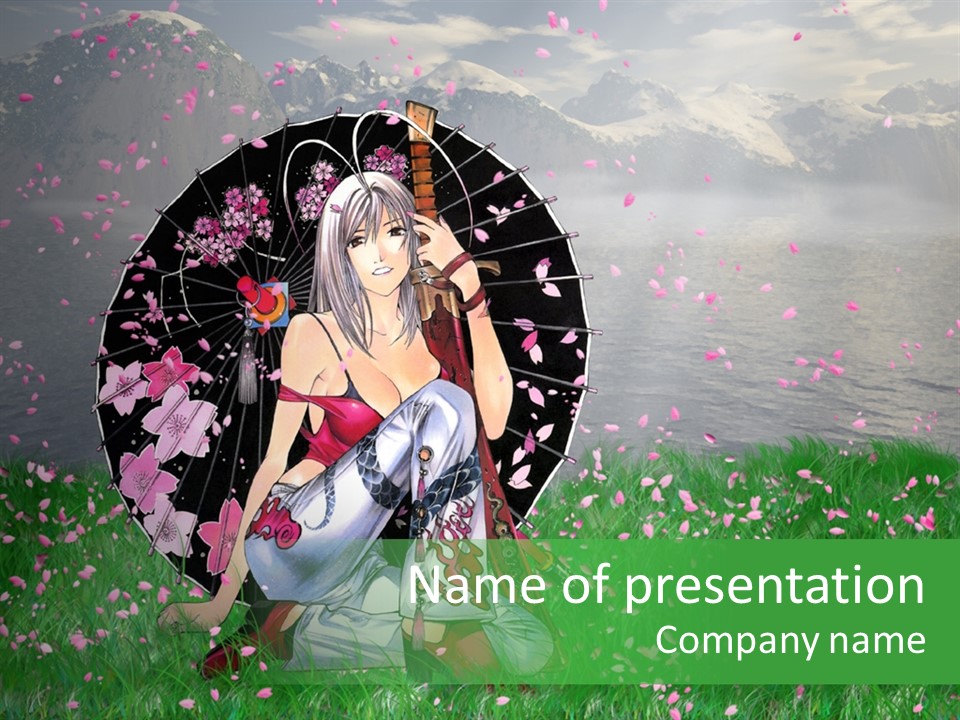 A Woman Holding An Umbrella In A Field Of Flowers PowerPoint Template