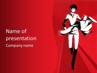 A Woman In A White Suit Is Walking Down A Red Background PowerPoint Template
