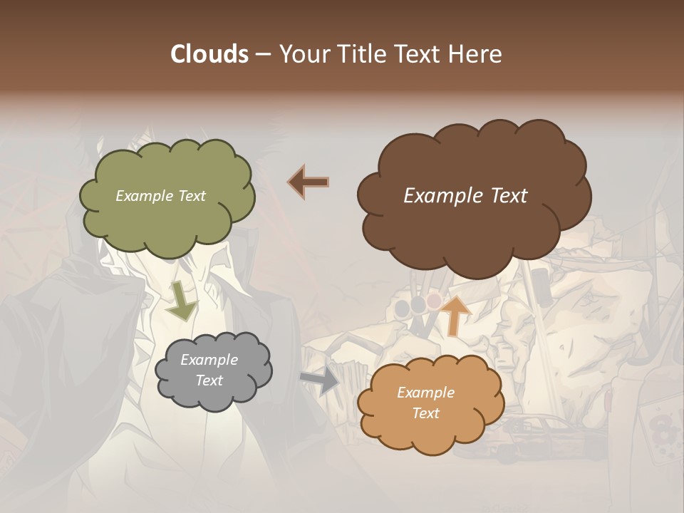 A Man Standing In Front Of A Pile Of Rubble PowerPoint Template