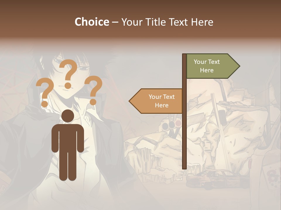 A Man Standing In Front Of A Pile Of Rubble PowerPoint Template