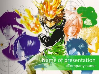 A Group Of Anime Characters With A Green Background PowerPoint Template