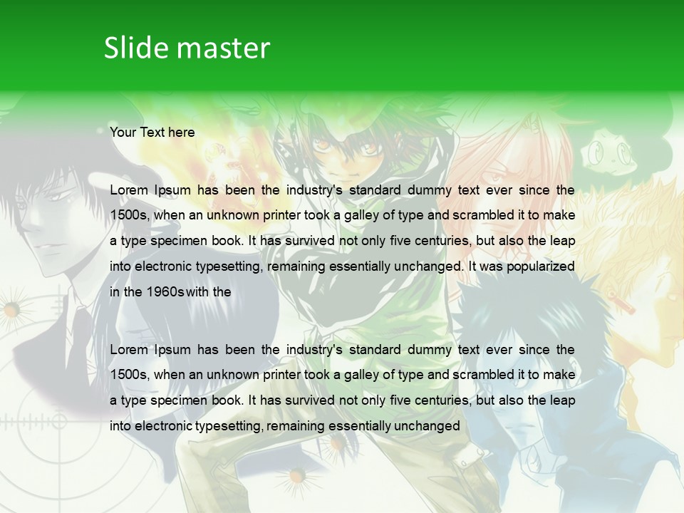 A Group Of Anime Characters With A Green Background PowerPoint Template