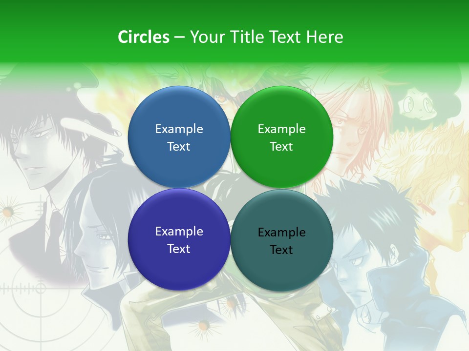 A Group Of Anime Characters With A Green Background PowerPoint Template