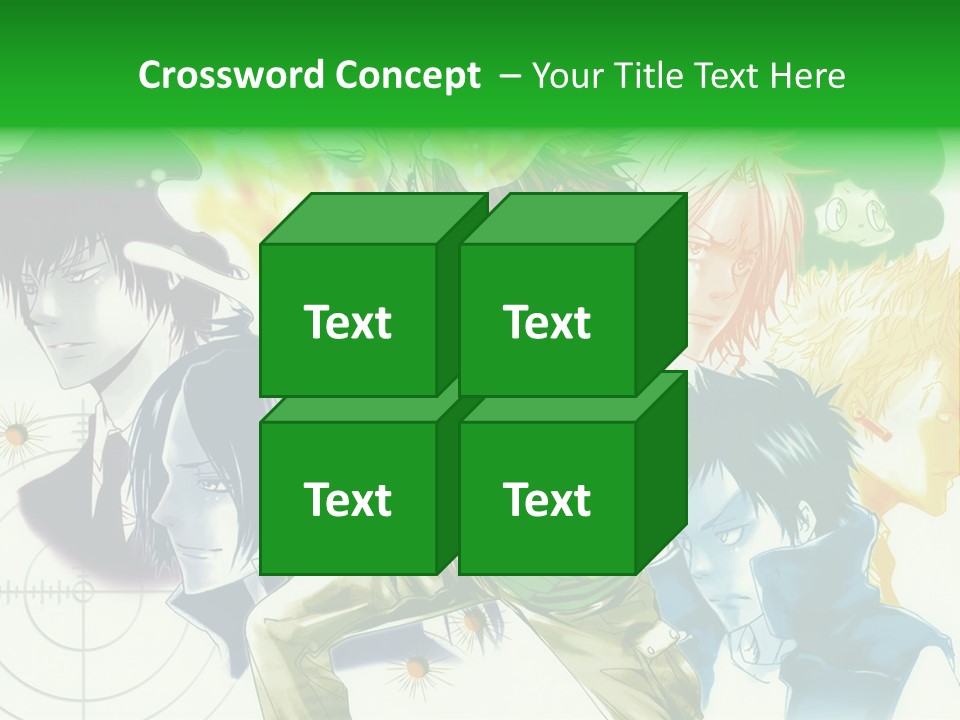 A Group Of Anime Characters With A Green Background PowerPoint Template