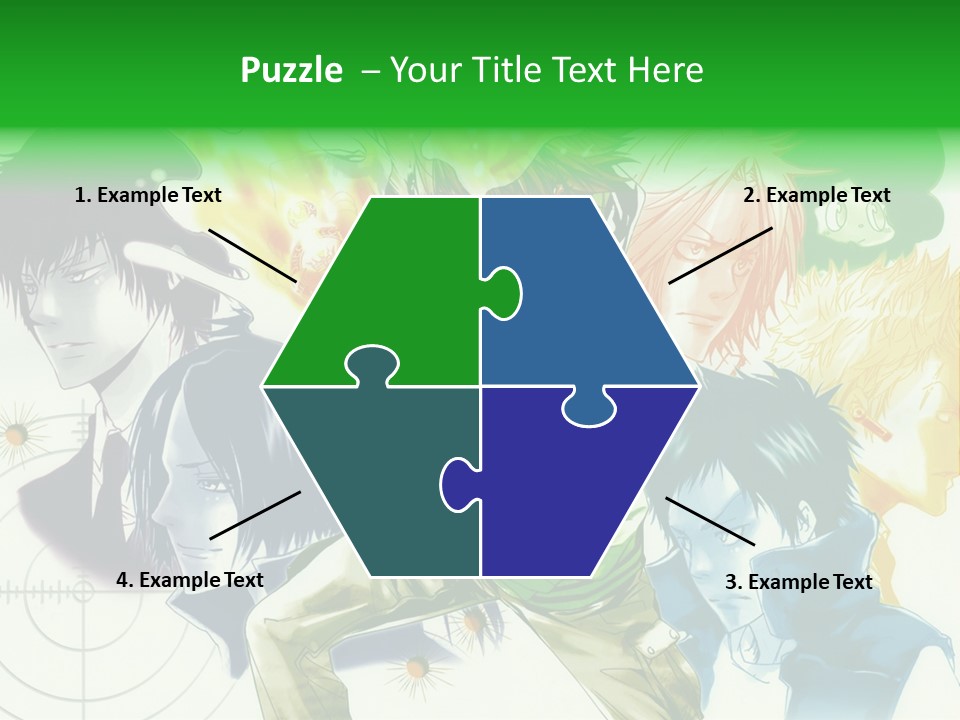 A Group Of Anime Characters With A Green Background PowerPoint Template