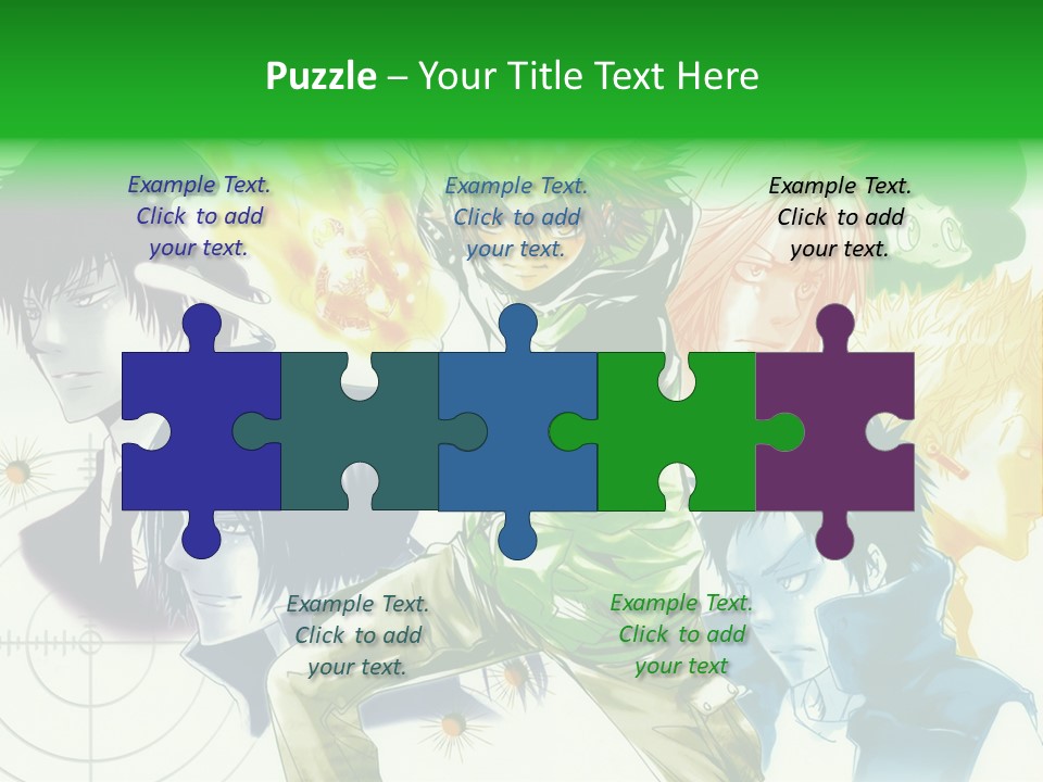 A Group Of Anime Characters With A Green Background PowerPoint Template