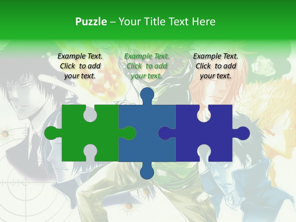 A Group Of Anime Characters With A Green Background PowerPoint Template