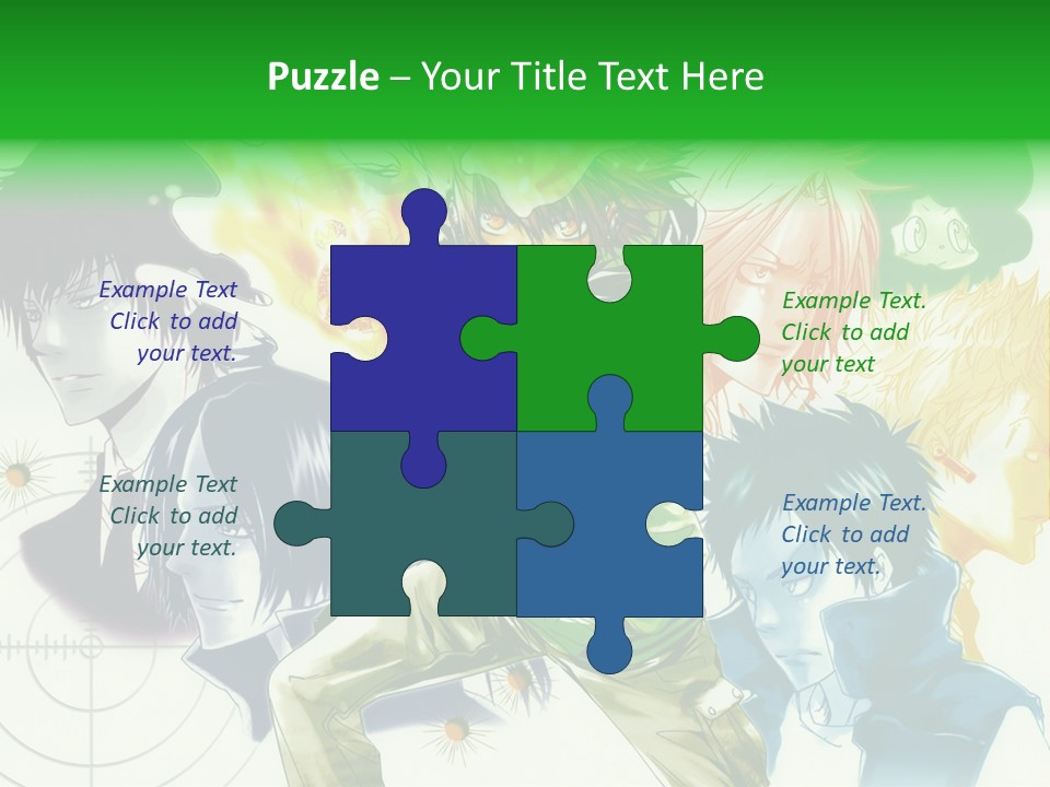 A Group Of Anime Characters With A Green Background PowerPoint Template