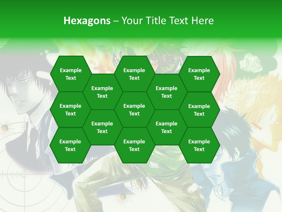 A Group Of Anime Characters With A Green Background PowerPoint Template
