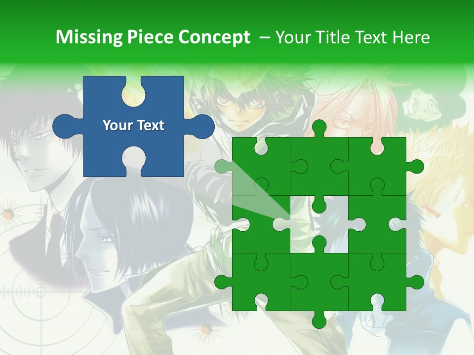 A Group Of Anime Characters With A Green Background PowerPoint Template
