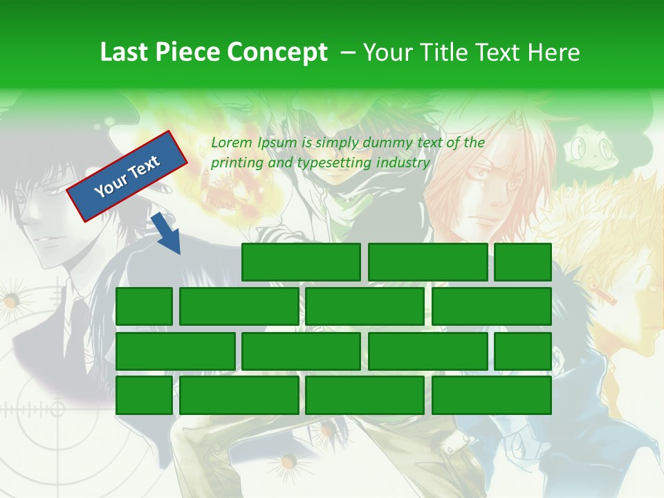 A Group Of Anime Characters With A Green Background PowerPoint Template