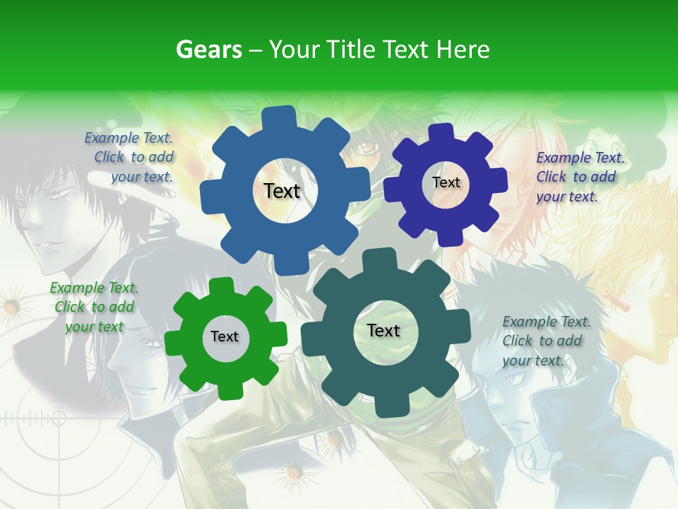A Group Of Anime Characters With A Green Background PowerPoint Template