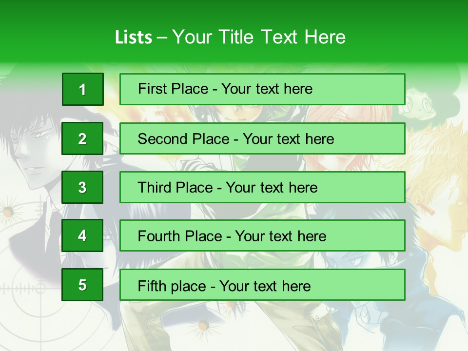 A Group Of Anime Characters With A Green Background PowerPoint Template