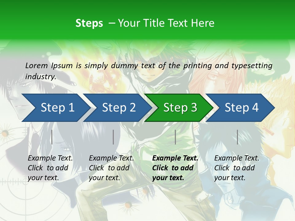 A Group Of Anime Characters With A Green Background PowerPoint Template