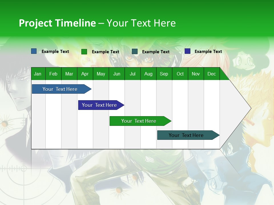 A Group Of Anime Characters With A Green Background PowerPoint Template